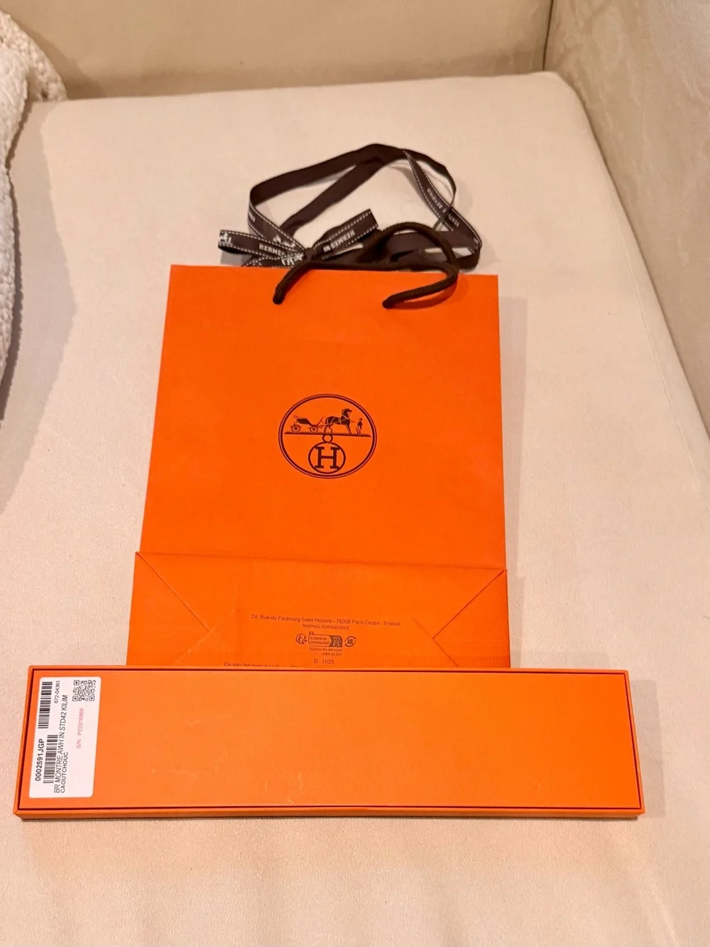 Hermes Orange Gift Bag and iWatch Band Box with Original Ribbon